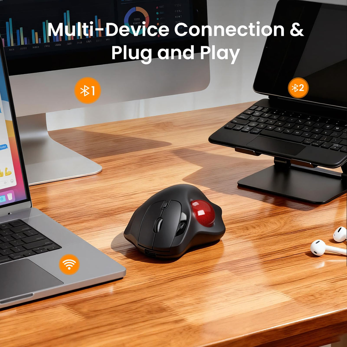 Wireless Rechargeable Thumb Control Trackball Mouse A4042
