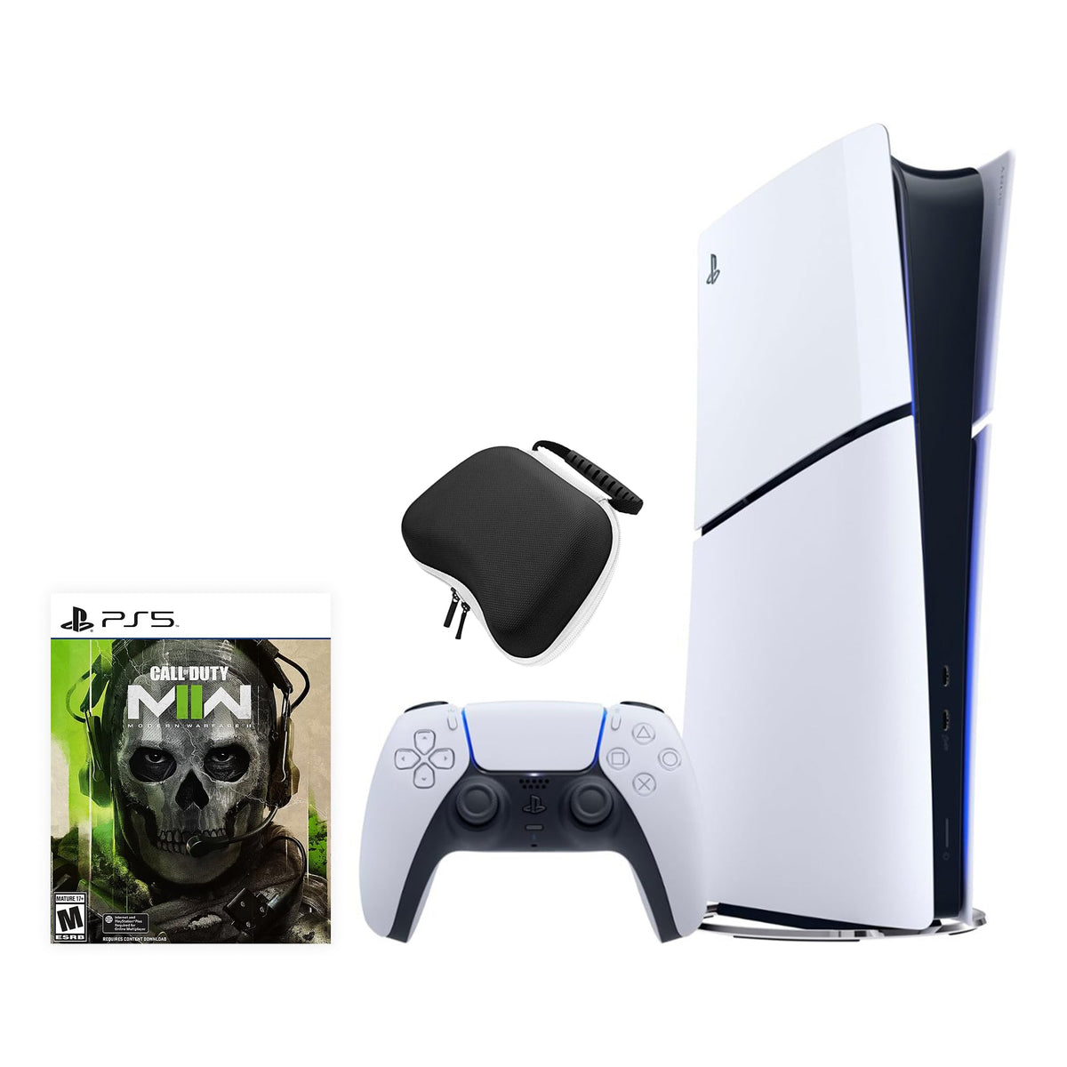 White Slim Digital PS5 1TB Gaming Console with Controller Case K296267