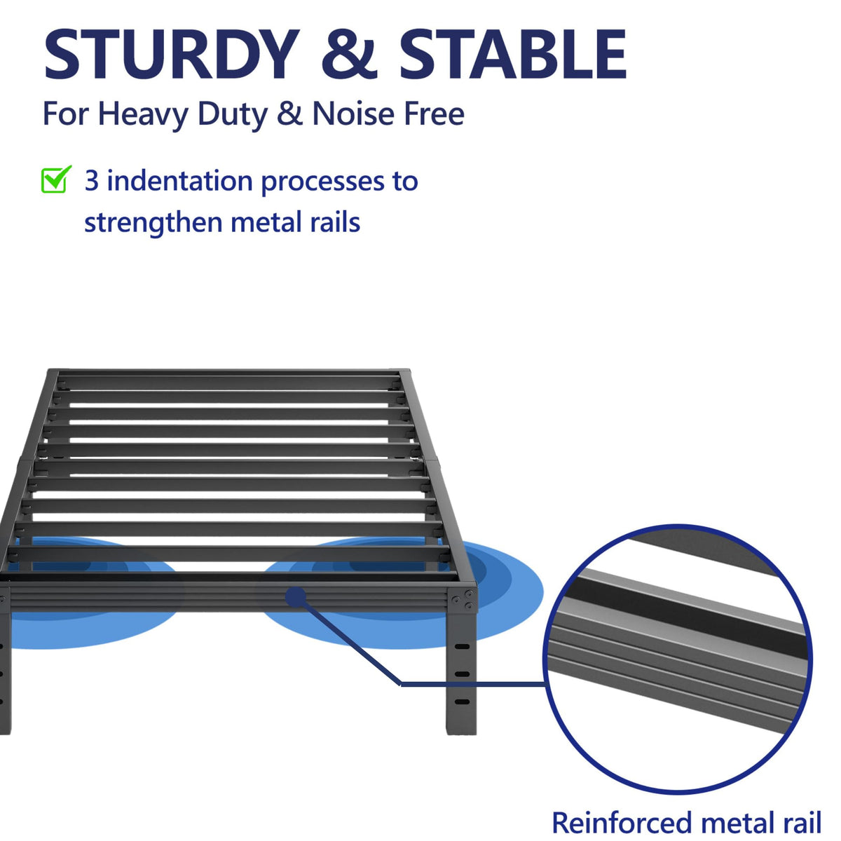 18 Inch High Metal Full Size Platform Bed Frame, Black U828