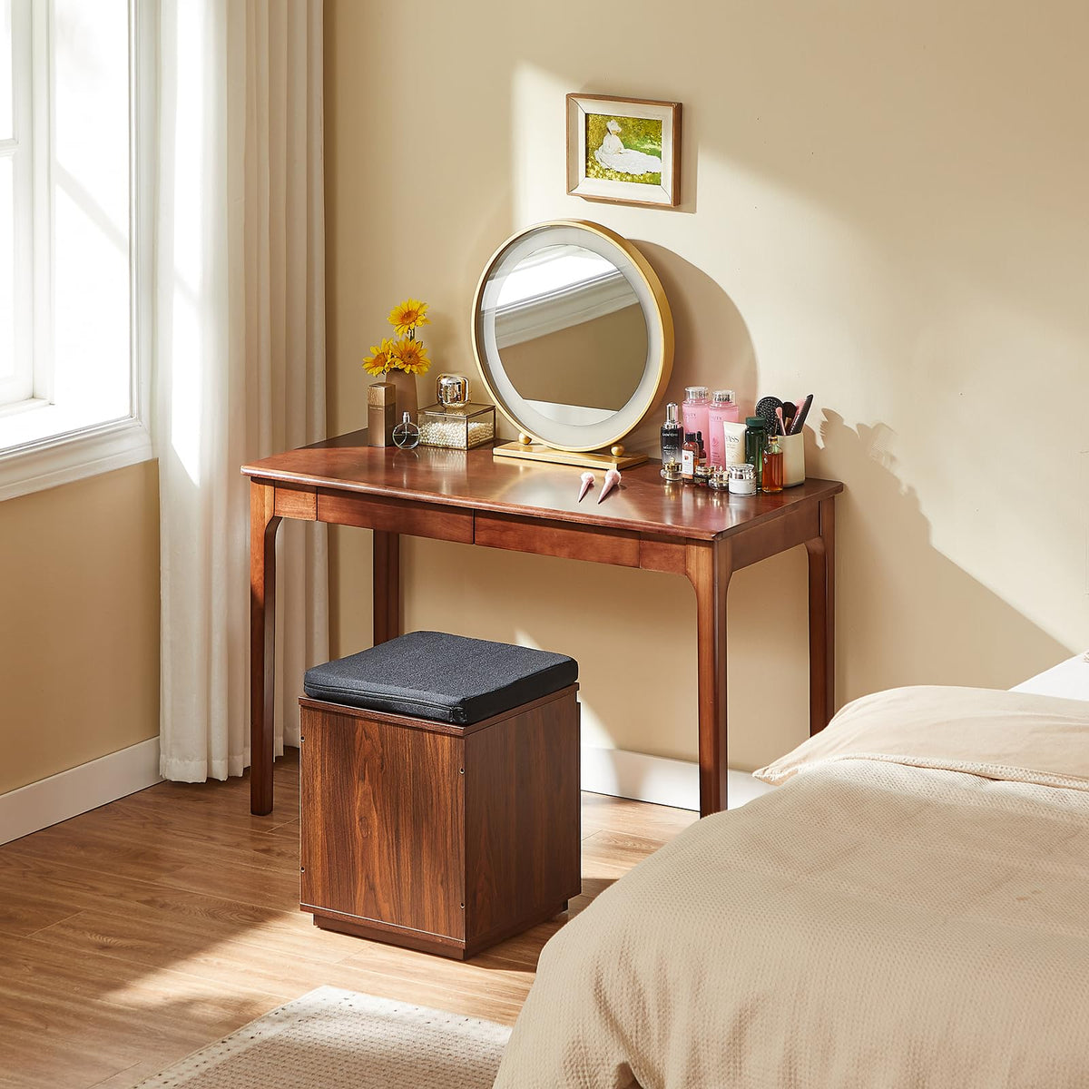 Black Walnut Solid Wood Computer Desk with Drawers C3050