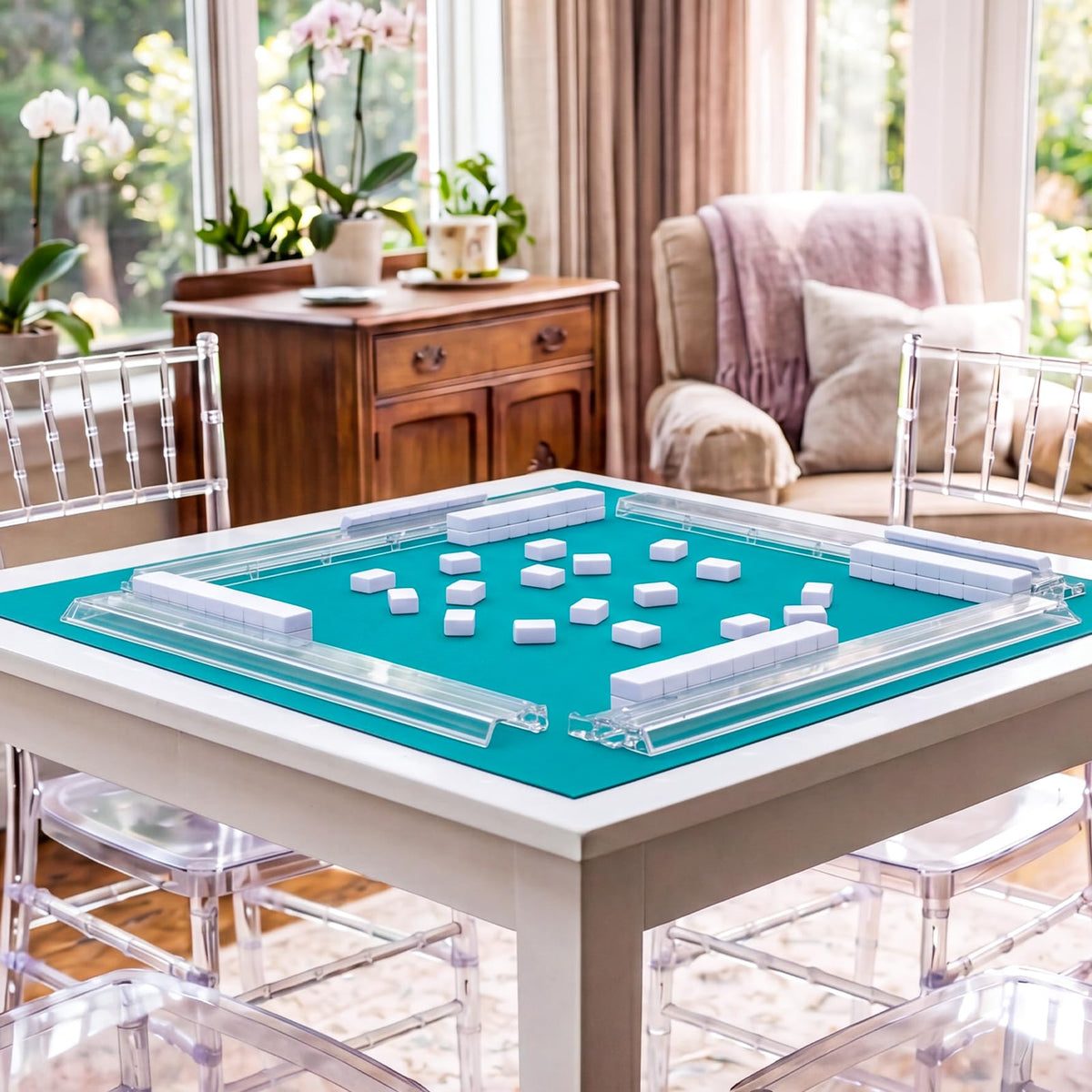 Clear Acrylic Mahjong Tile Rack and Pusher Set of 4 R776819