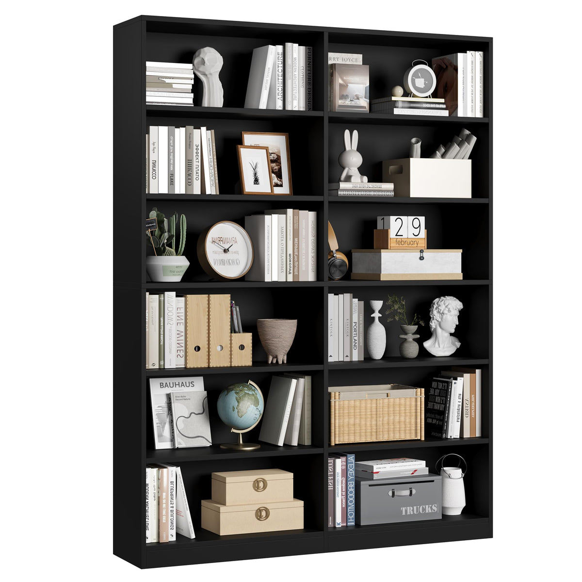 Black 6-Tier Double Wide Bookshelf K2147