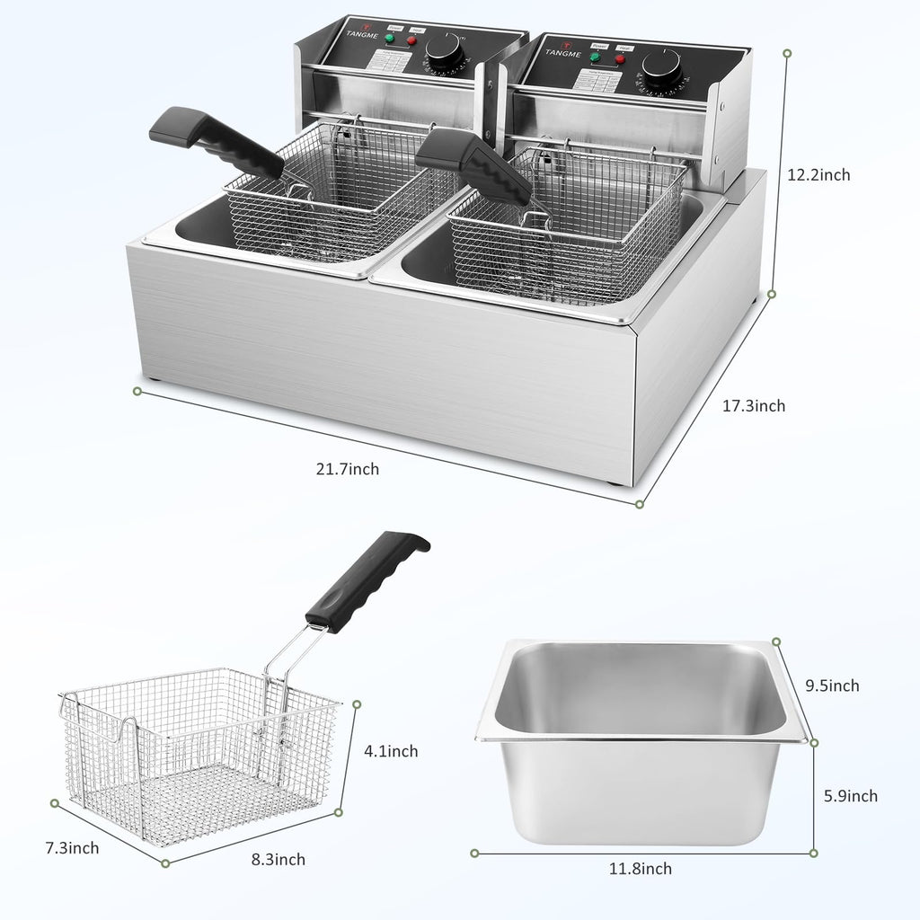 Commercial 3400W Electric Deep Fryer with 2x6.35QT Baskets B53334