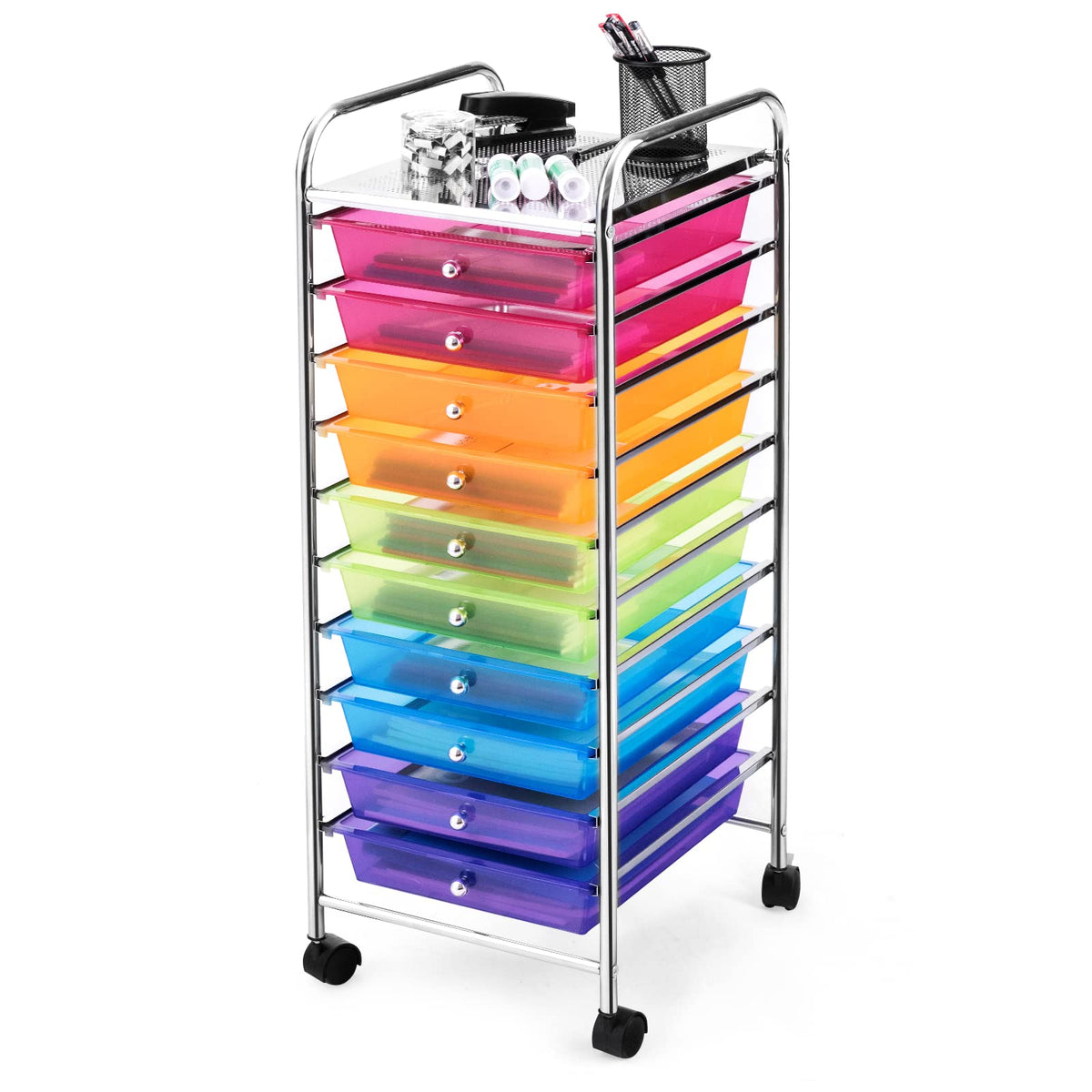 Rolling Storage Cart with 10 Drawers, Utility Cart with Wheels V965
