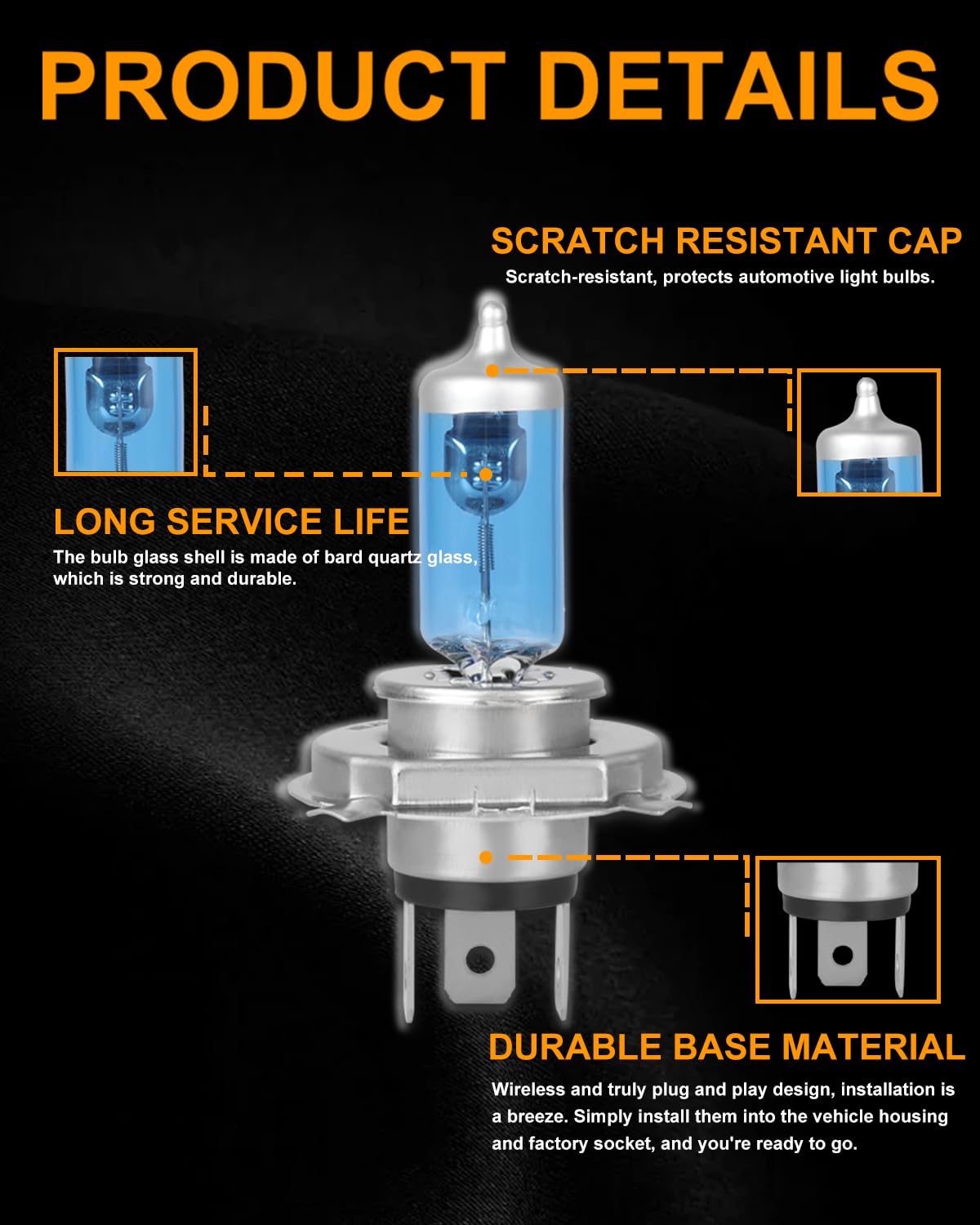 H4 Halogen Headlight Bulbs, Pack of 2 P10008