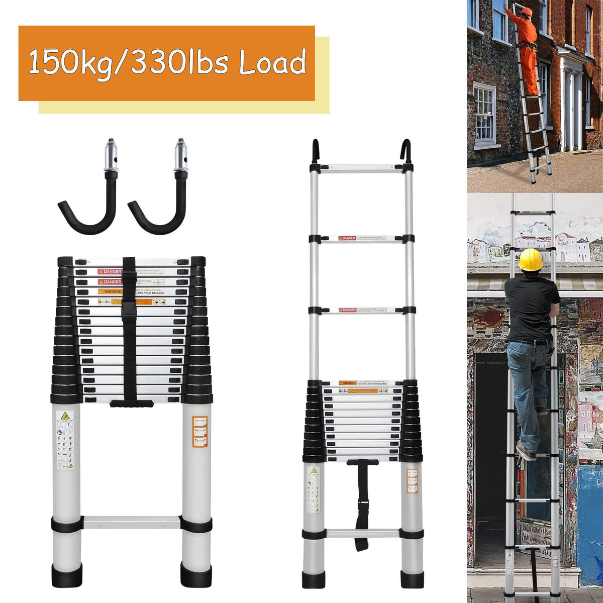 20.3ft Aluminum Telescoping Ladder with Hooks W78423