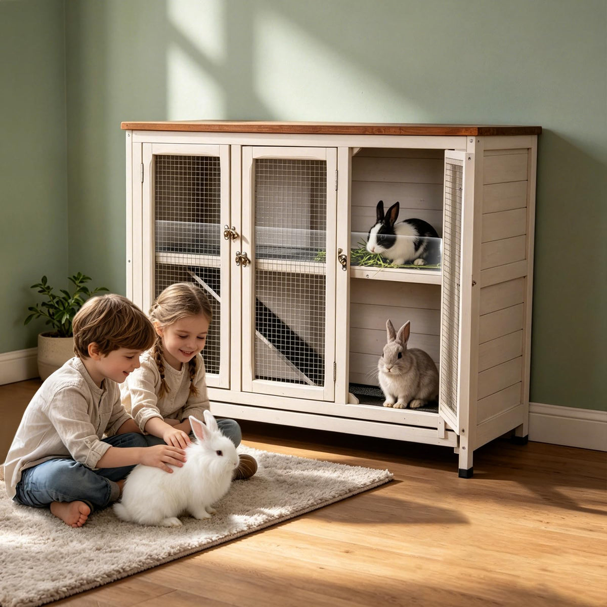 2-Story Indoor Rabbit Hutch with Pull-Out Tray K272907