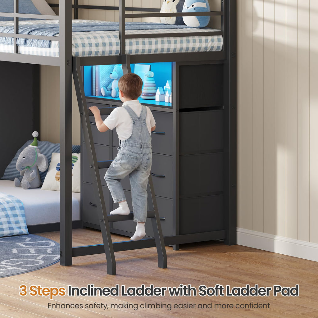 Twin Over Twin Bunk Bed with 9 Storage Drawers K778317