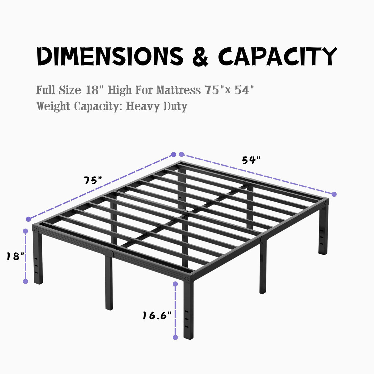 18 Inch High Metal Full Size Platform Bed Frame, Black U828
