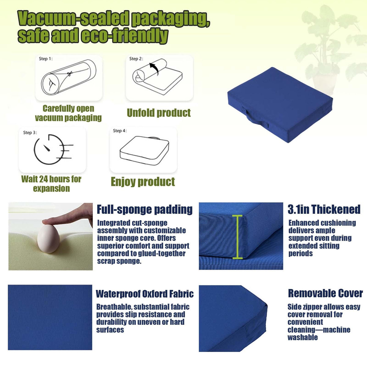 2 Pcs Portable Bleacher Seat Cushions with Handle E11189