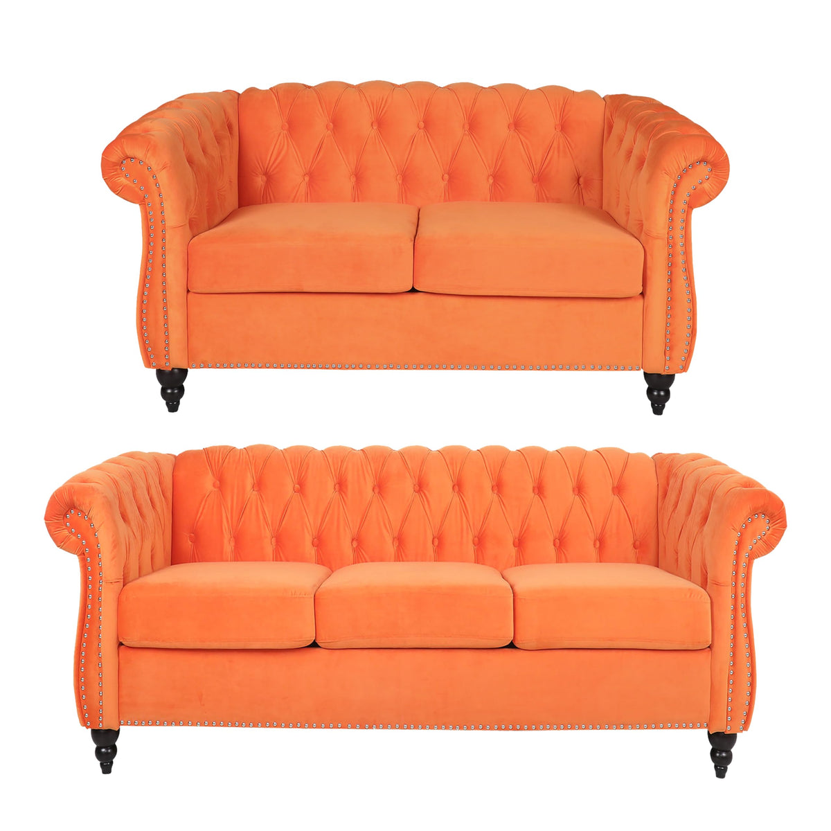 Orange Velvet Tufted Sofa Set T848458