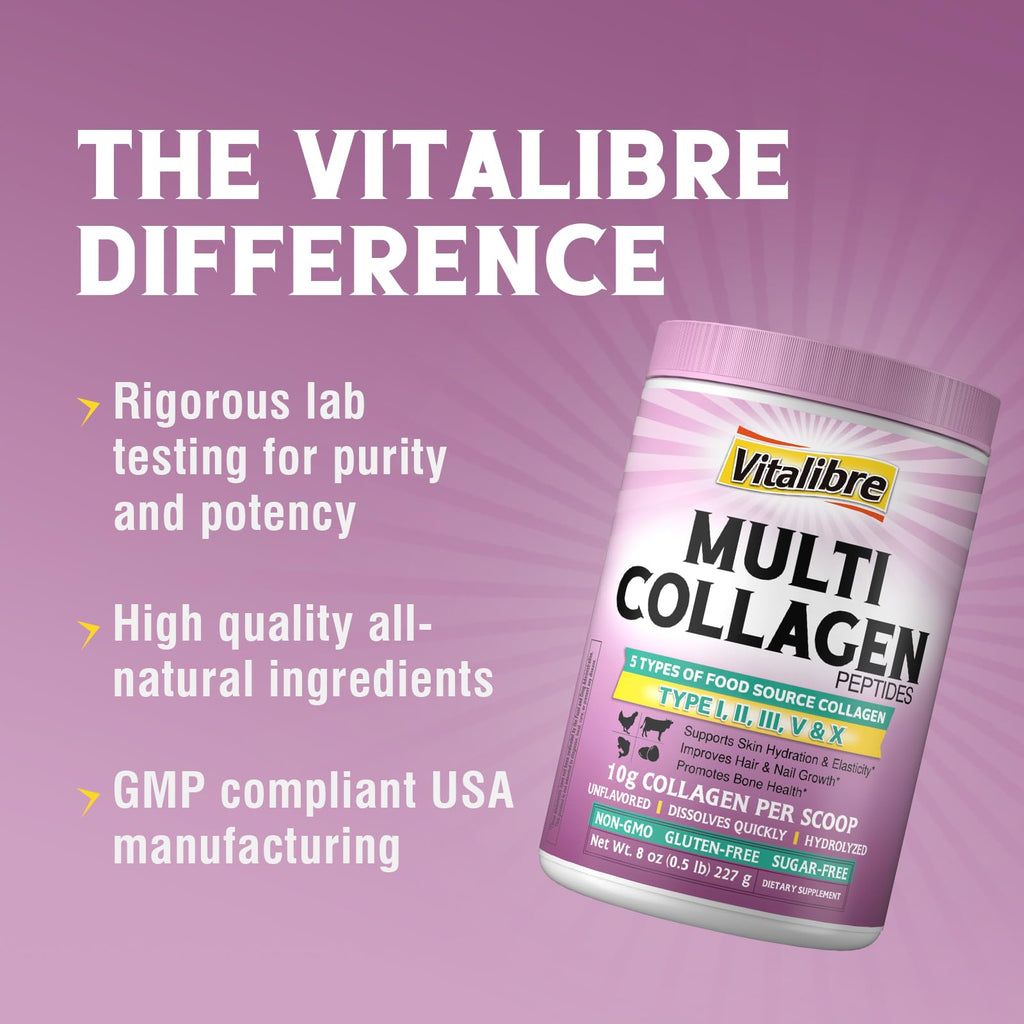 Multi Collagen Peptides Powder Type I II III V X Unflavored 8oz Q807