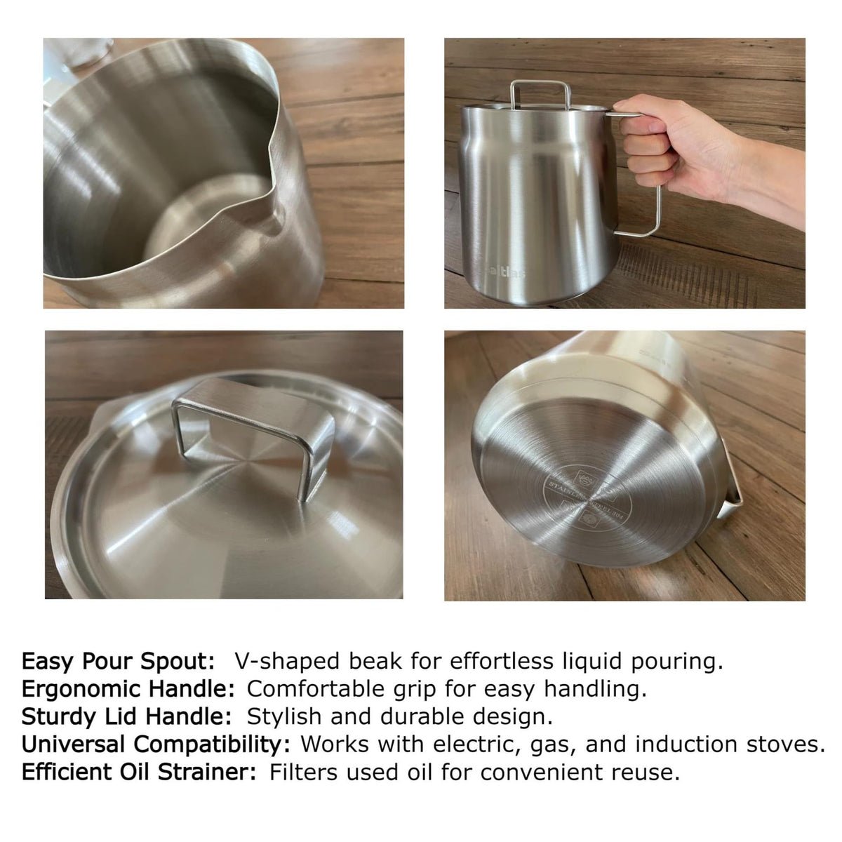 304 Stainless Steel Deep Fryer Pot with Basket and Oil Strainer, 2L U9884