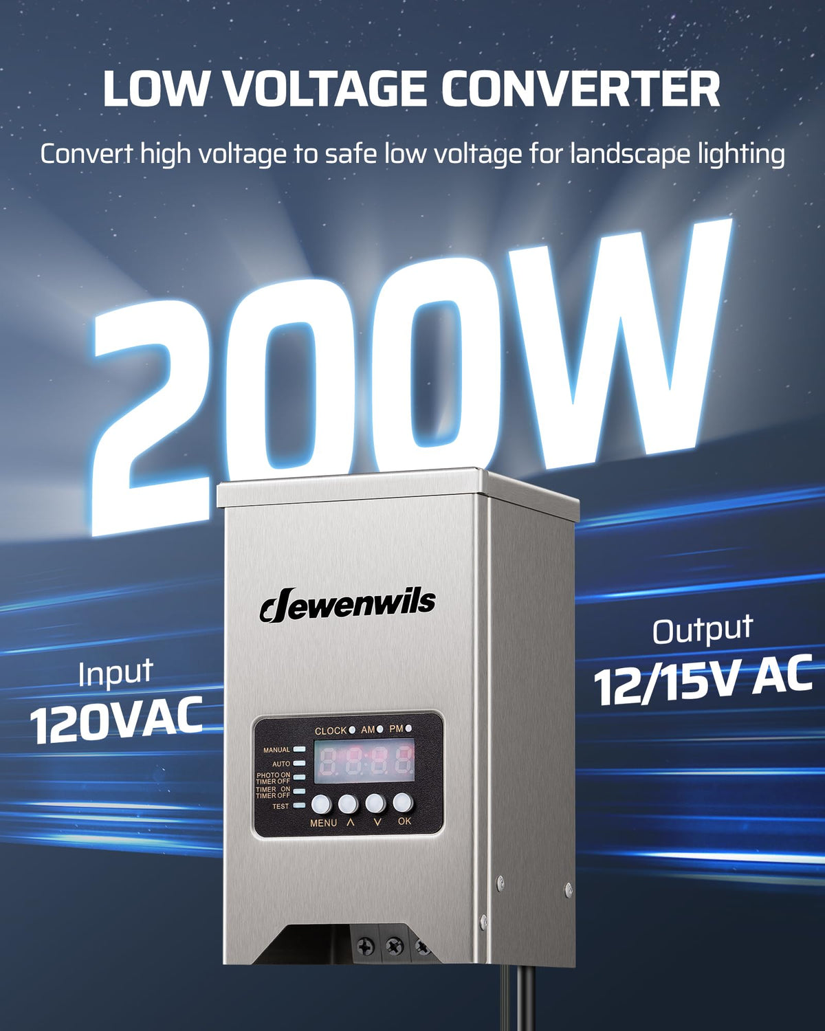200W Low Voltage Transformer with Photocell Sensor & Timer G848