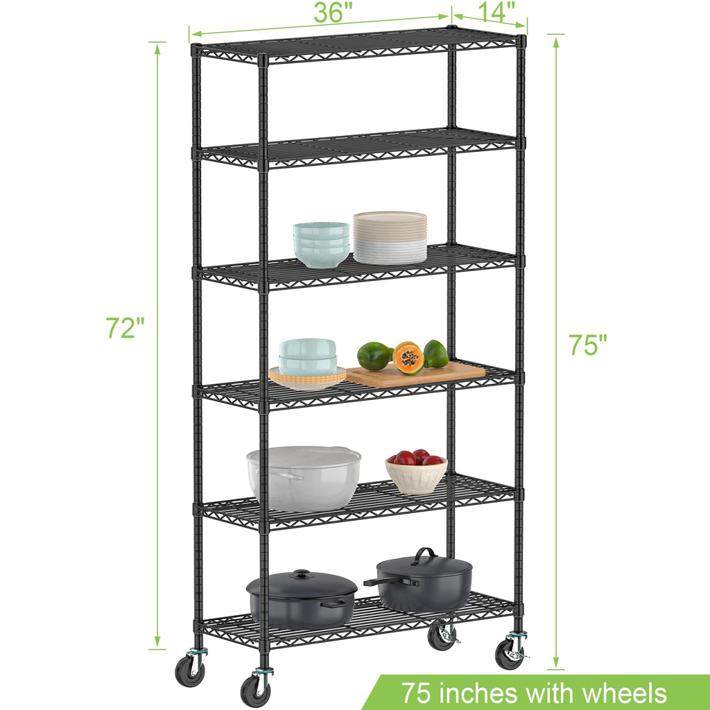 6 Tier Wire Metal Shelving Rack with Wheels C586111