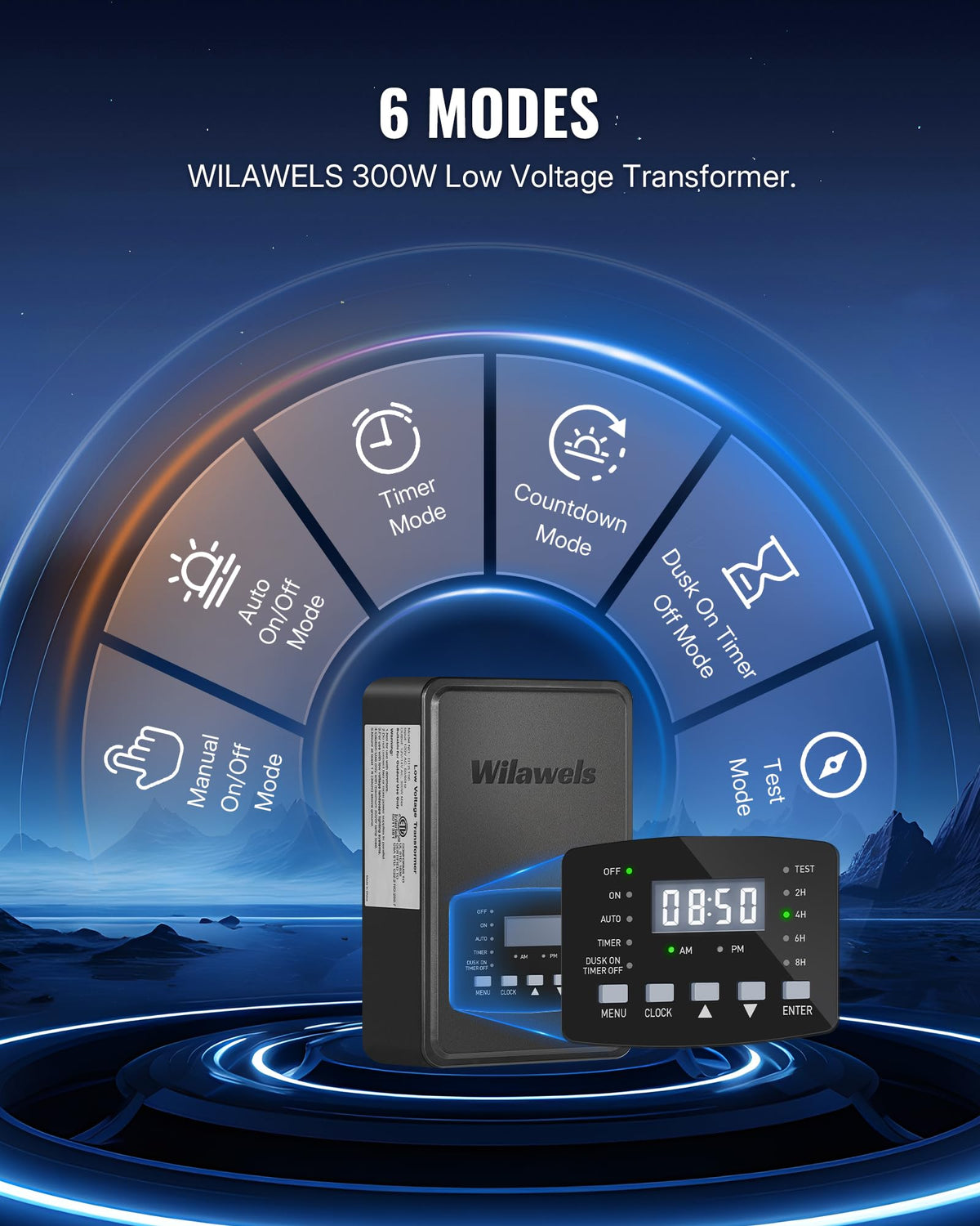 300W Low Voltage Landscape Transformer with Timer and Photocell Sensor E823