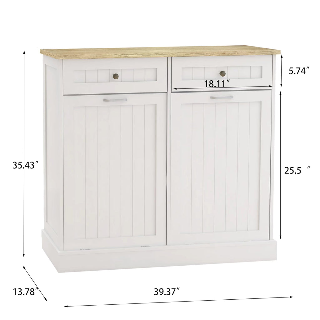 White 2x10 Gallon Solid Wood Trash Cabinet K15440
