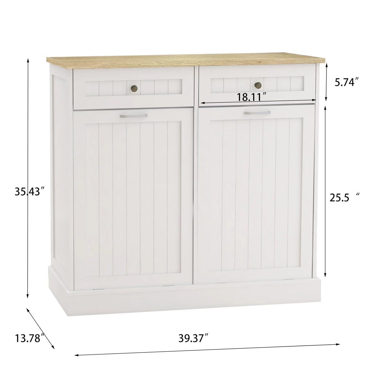 White 2x10 Gallon Solid Wood Trash Cabinet K15440