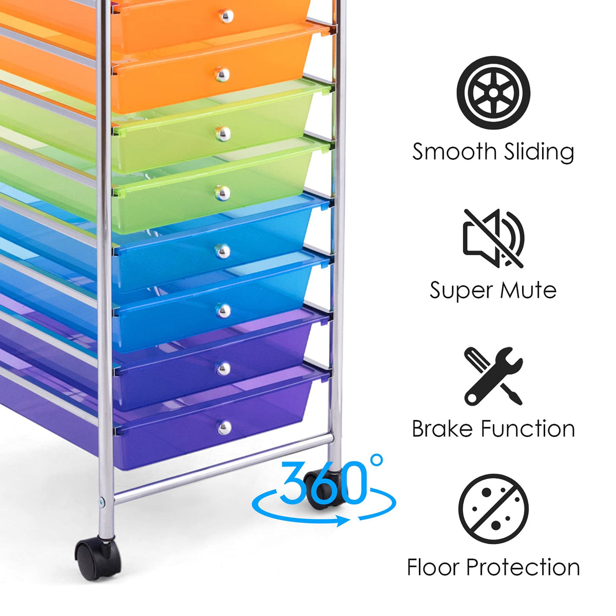 Rolling Storage Cart with 10 Drawers, Utility Cart with Wheels V965