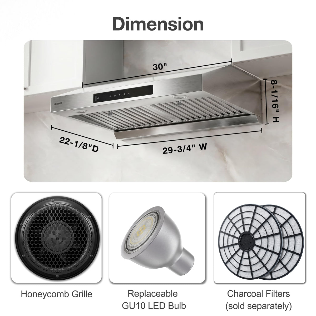 30 Inch 1000 CFM Under Cabinet Ducted Stainless Steel Range Hood A87220