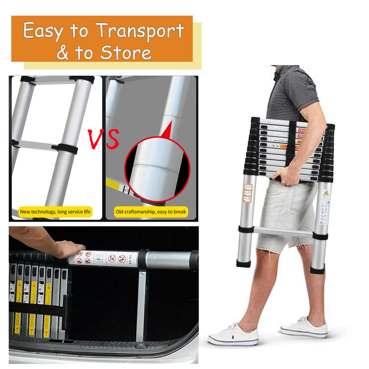 20.3ft Aluminum Telescoping Ladder with Hooks W78423