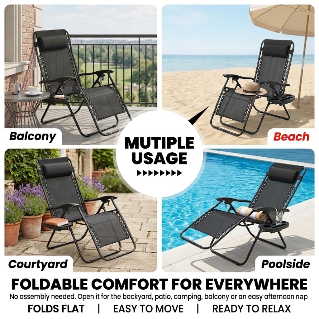 Black Zero Gravity Lounge Chair with Pillow & Cup Holder G66363