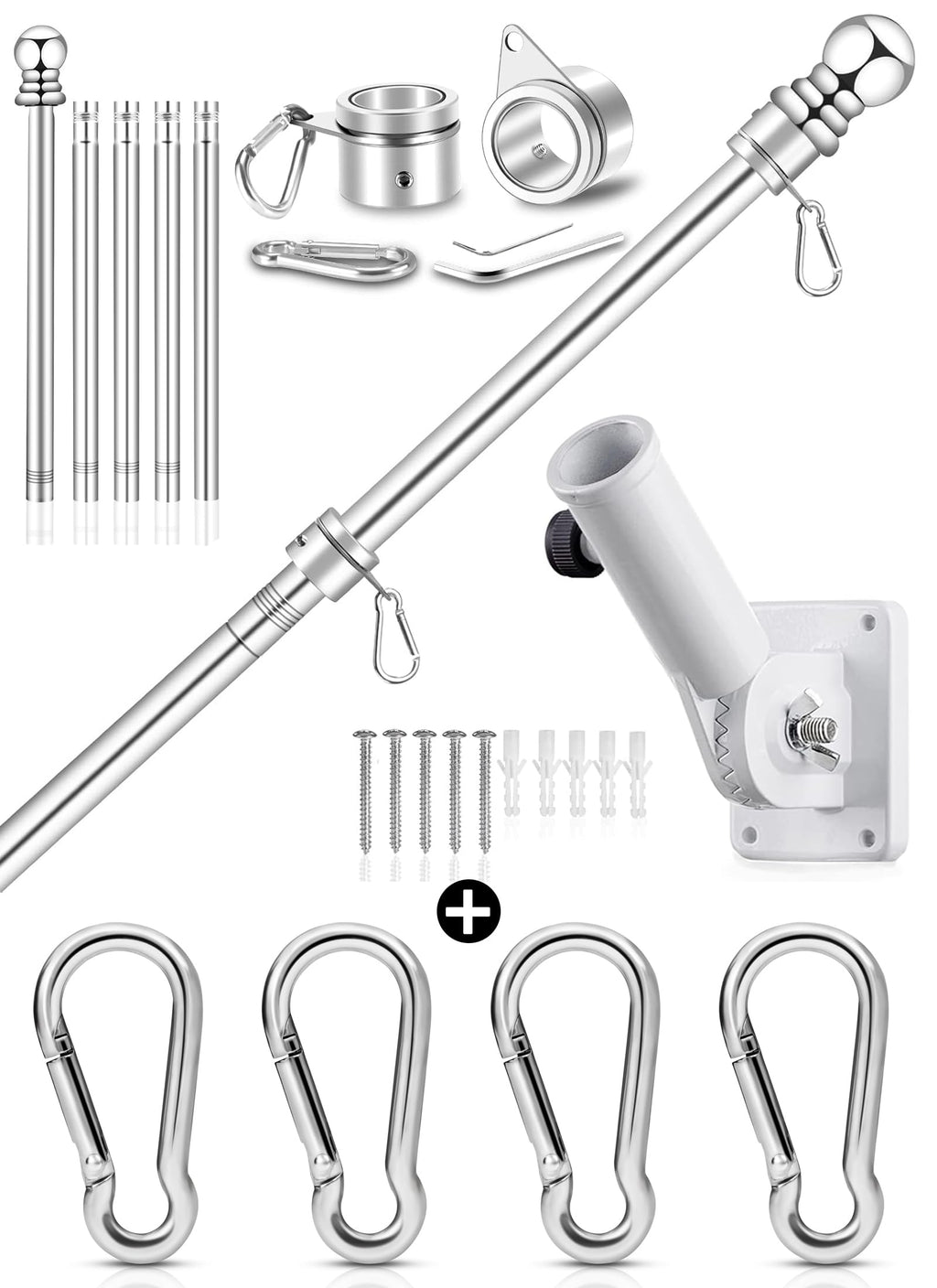 6 FT Metal Flagpole Kit and Stainless Steel Flagpole Clips W625