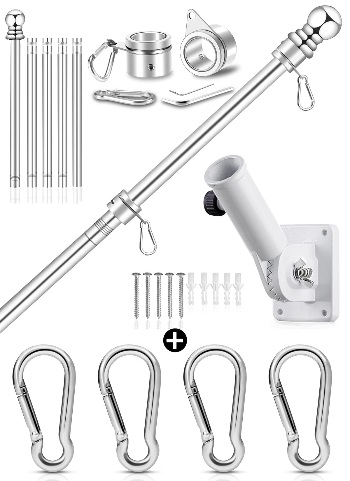 6 FT Metal Flagpole Kit and Stainless Steel Flagpole Clips W625