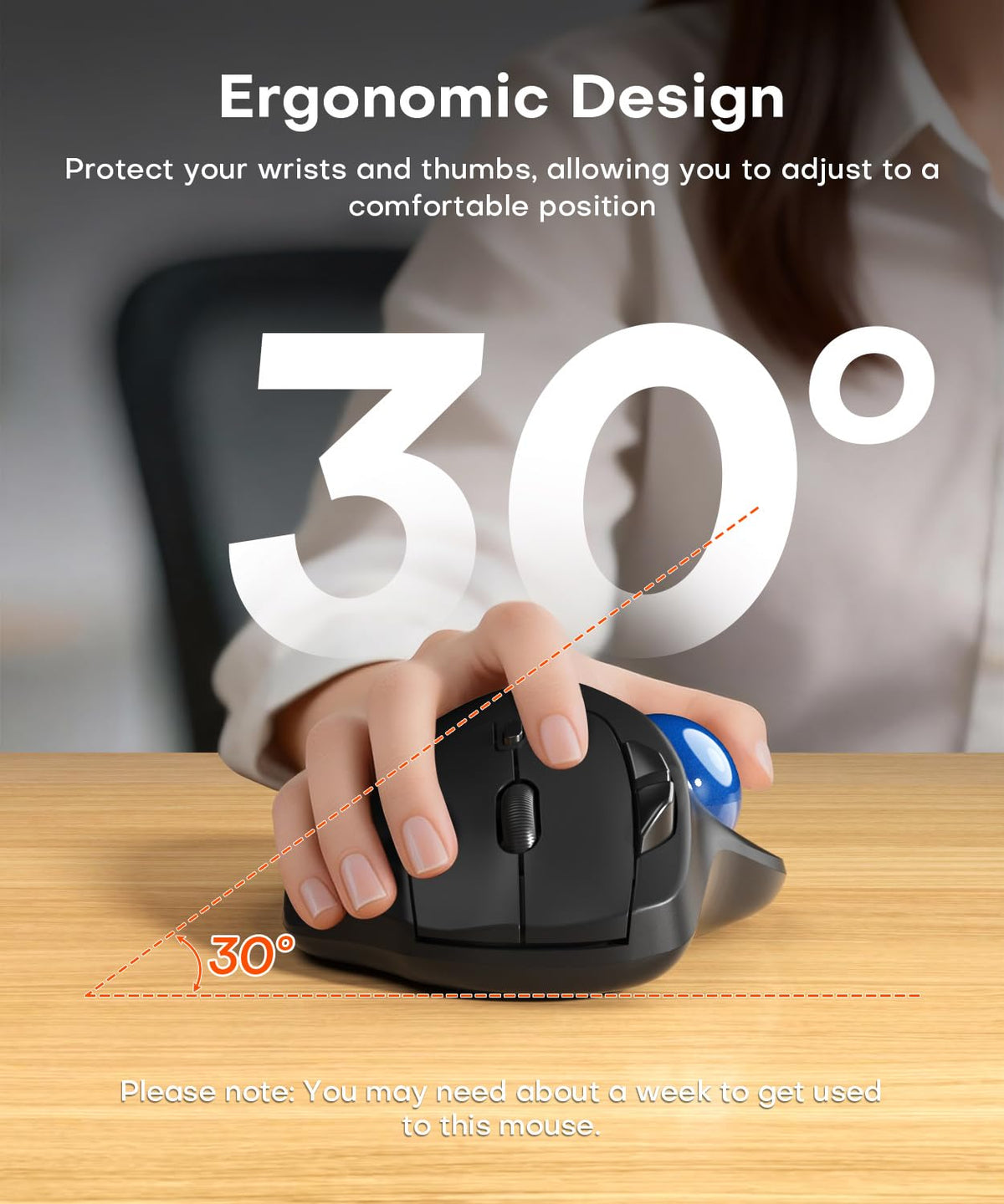 Ergonomic Wireless Trackball Mouse J82975