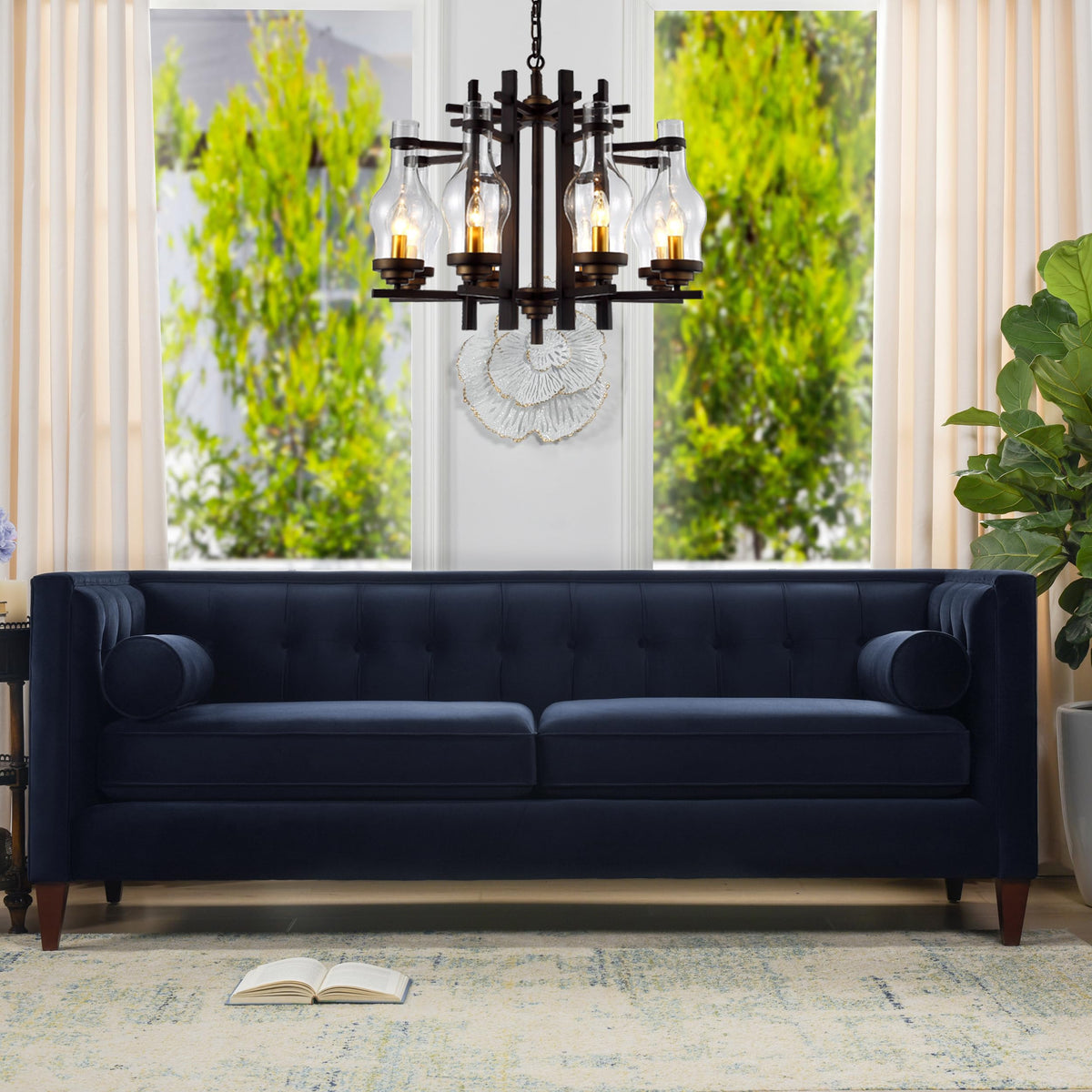 Dark Navy Blue Performance Velvet Tufted Sofa W237