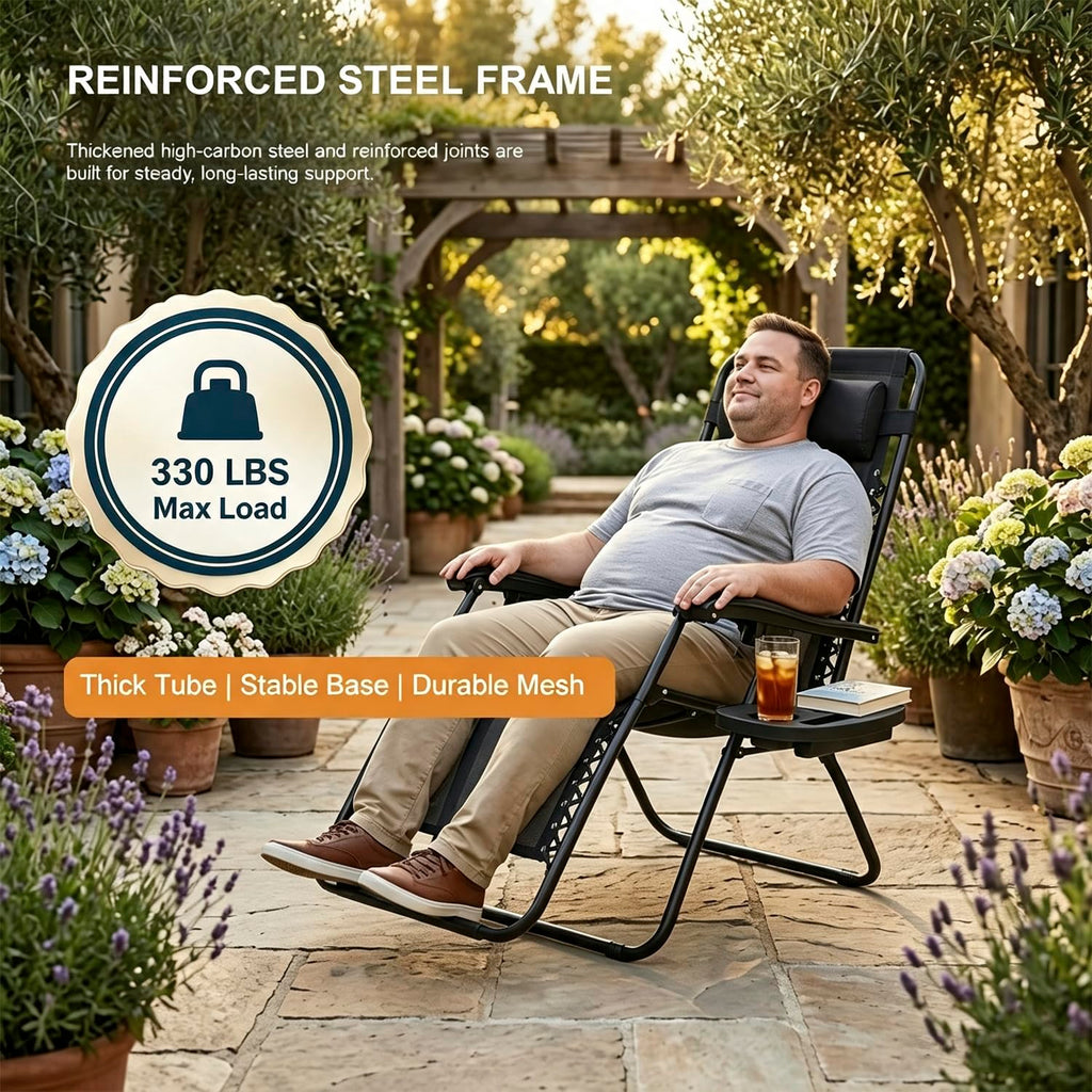 Black Zero Gravity Lounge Chair with Pillow & Cup Holder G66363