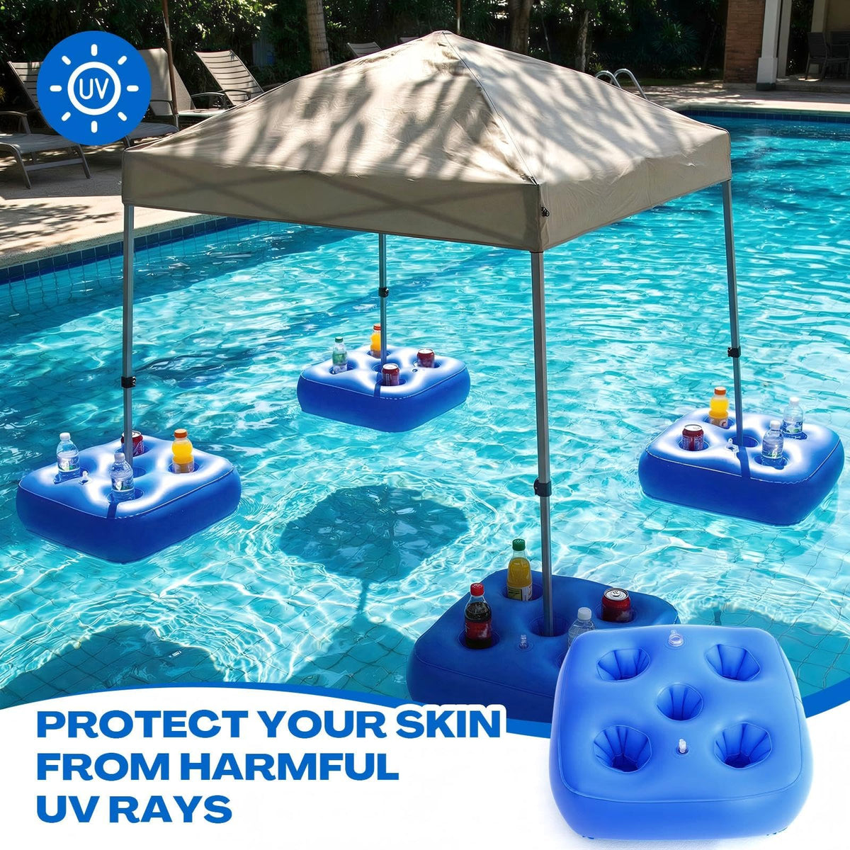 5 Pcs Water Canopy Float Kit with Cup Holders and Hand Air Pump C909624