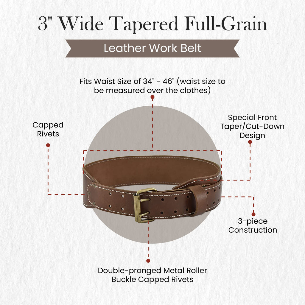 3" Wide Tapered Full-Grain Leather Work Belt E59123
