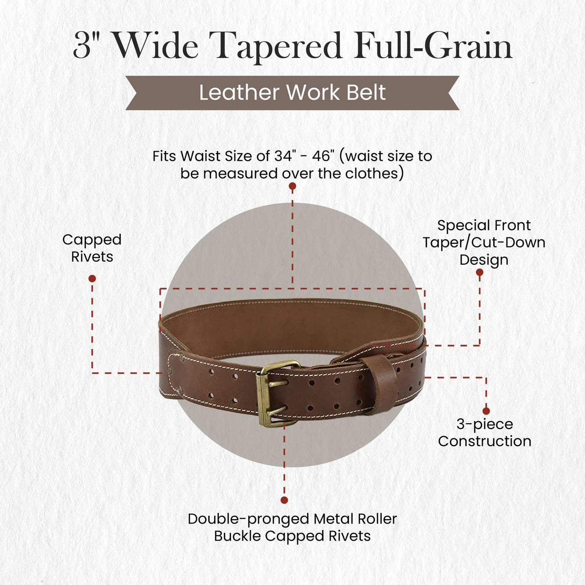 3" Wide Tapered Full-Grain Leather Work Belt E59123
