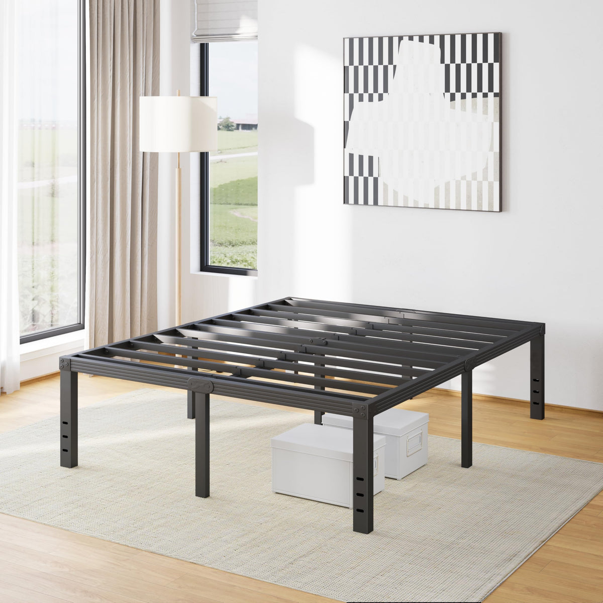 18 Inch High Metal Full Size Platform Bed Frame, Black U828