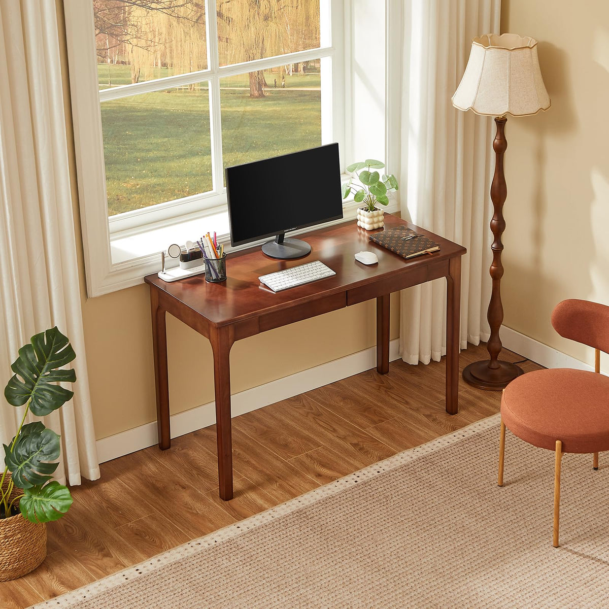 Black Walnut Solid Wood Computer Desk with Drawers C3050