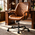 Brown PU Leather Office Chair with Lumbar Support D7348