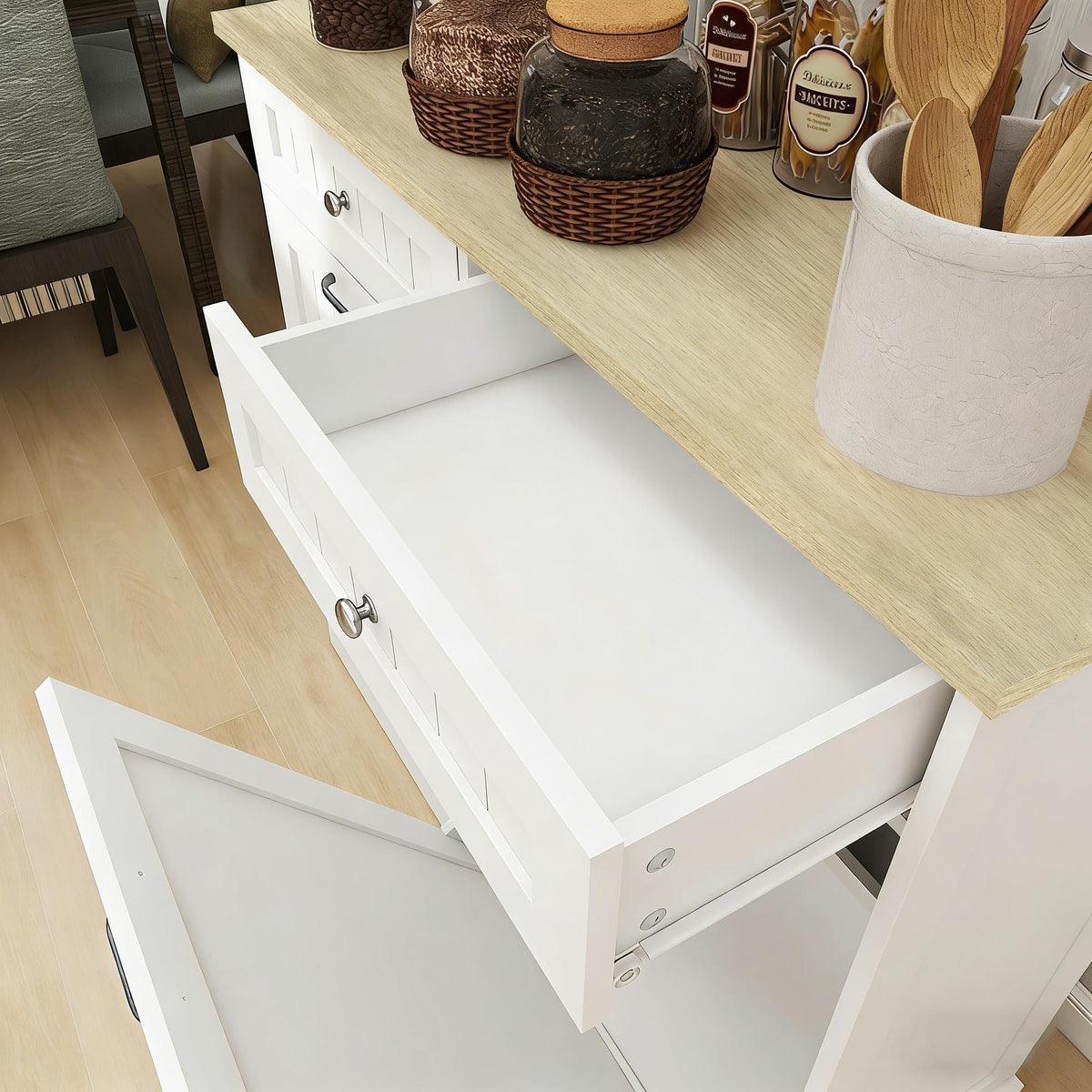 White 2x10 Gallon Solid Wood Trash Cabinet K15440
