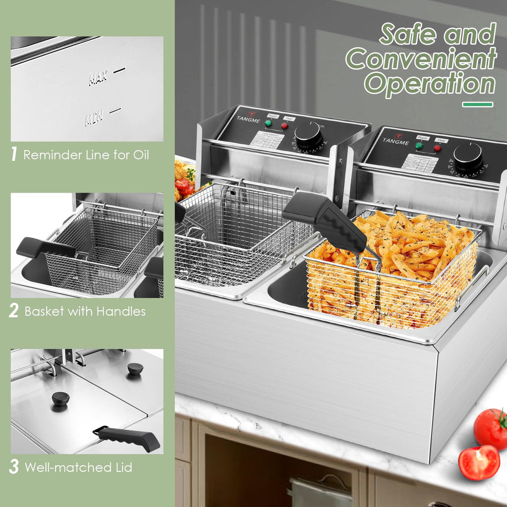 Commercial 3400W Electric Deep Fryer with 2x6.35QT Baskets B53334