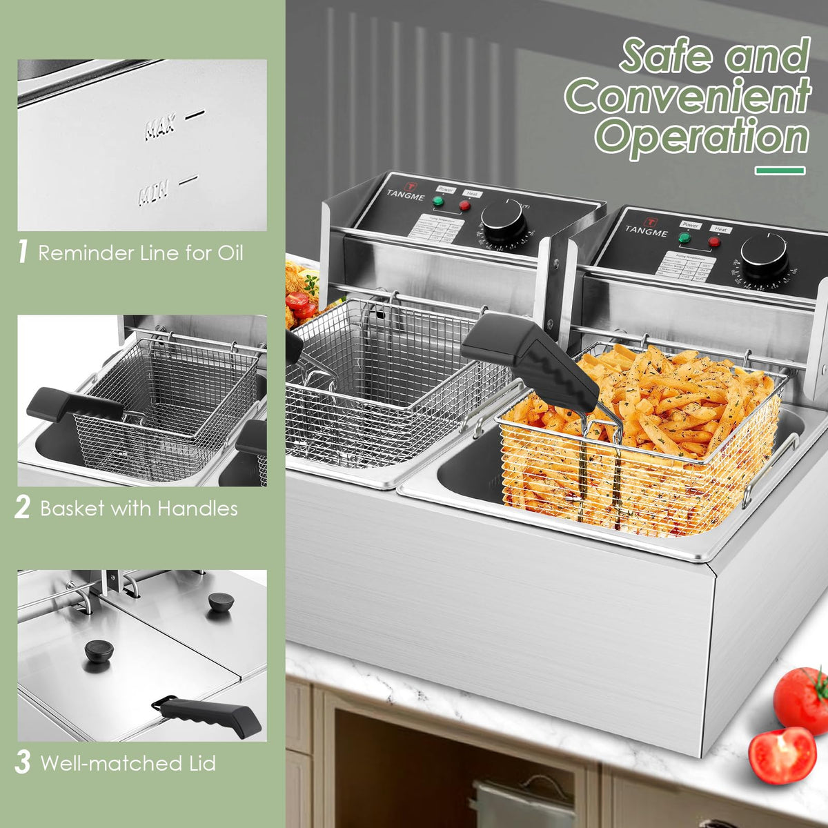Commercial 3400W Electric Deep Fryer with 2x6.35QT Baskets B53334