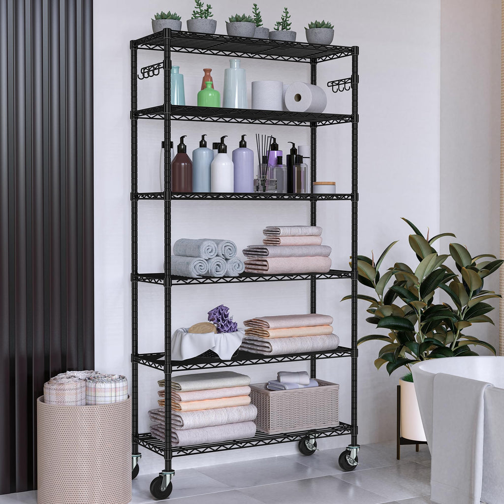 6 Tier Wire Metal Shelving Rack with Wheels C586111