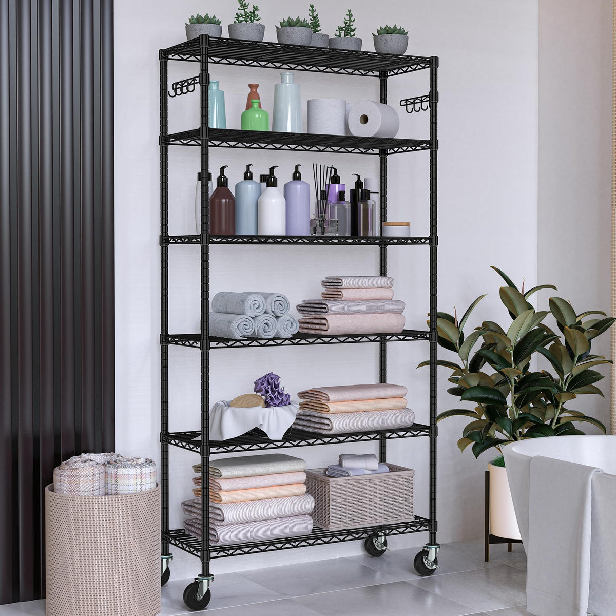 6 Tier Wire Metal Shelving Rack with Wheels C586111