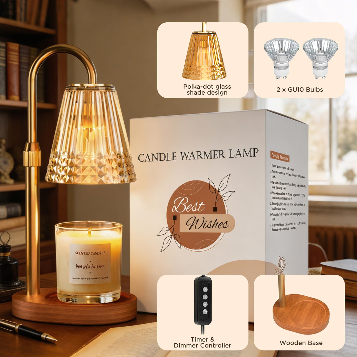 Dimmable Height Adjustable Candle Warmer Lamp with Timer S95377