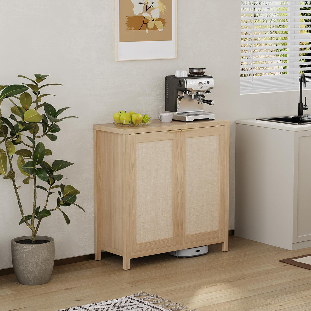 Light Oak Rattan Storage Cabinet with Adjustable Shelves C129589