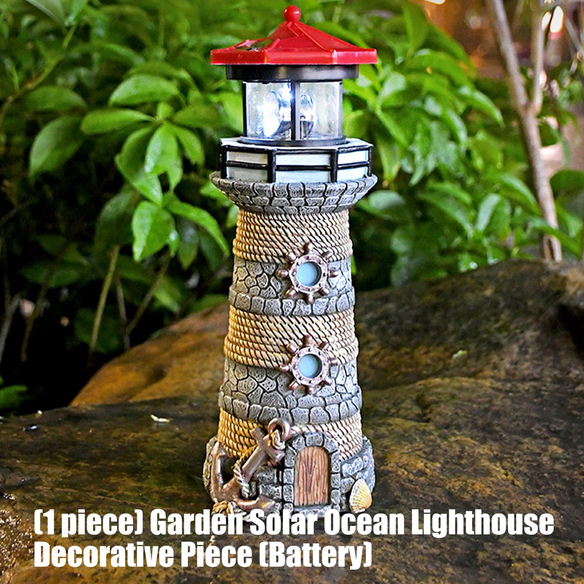 Solar Powered Resin Lighthouse Ornament S472058
