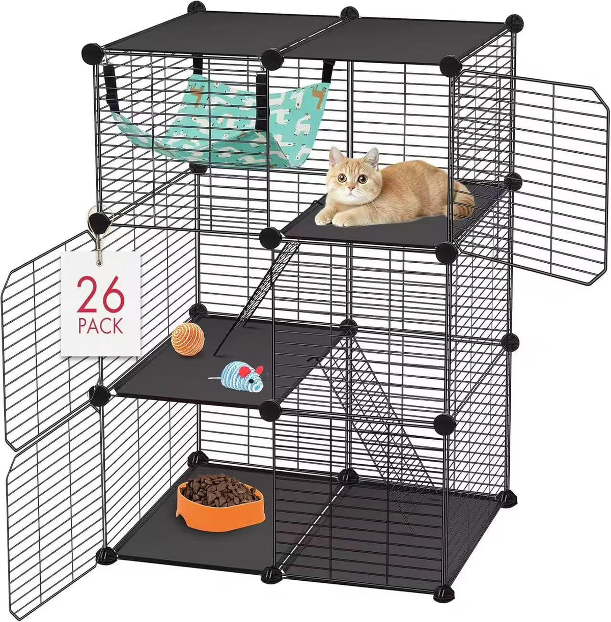 3-Tier Metal Wire Cat Cage with Hammock & Ramp C8290