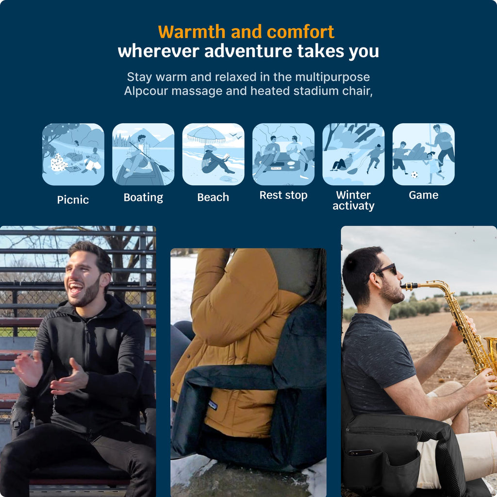 Heating Massage Reclining Stadium Seat with Arm Support K9378
