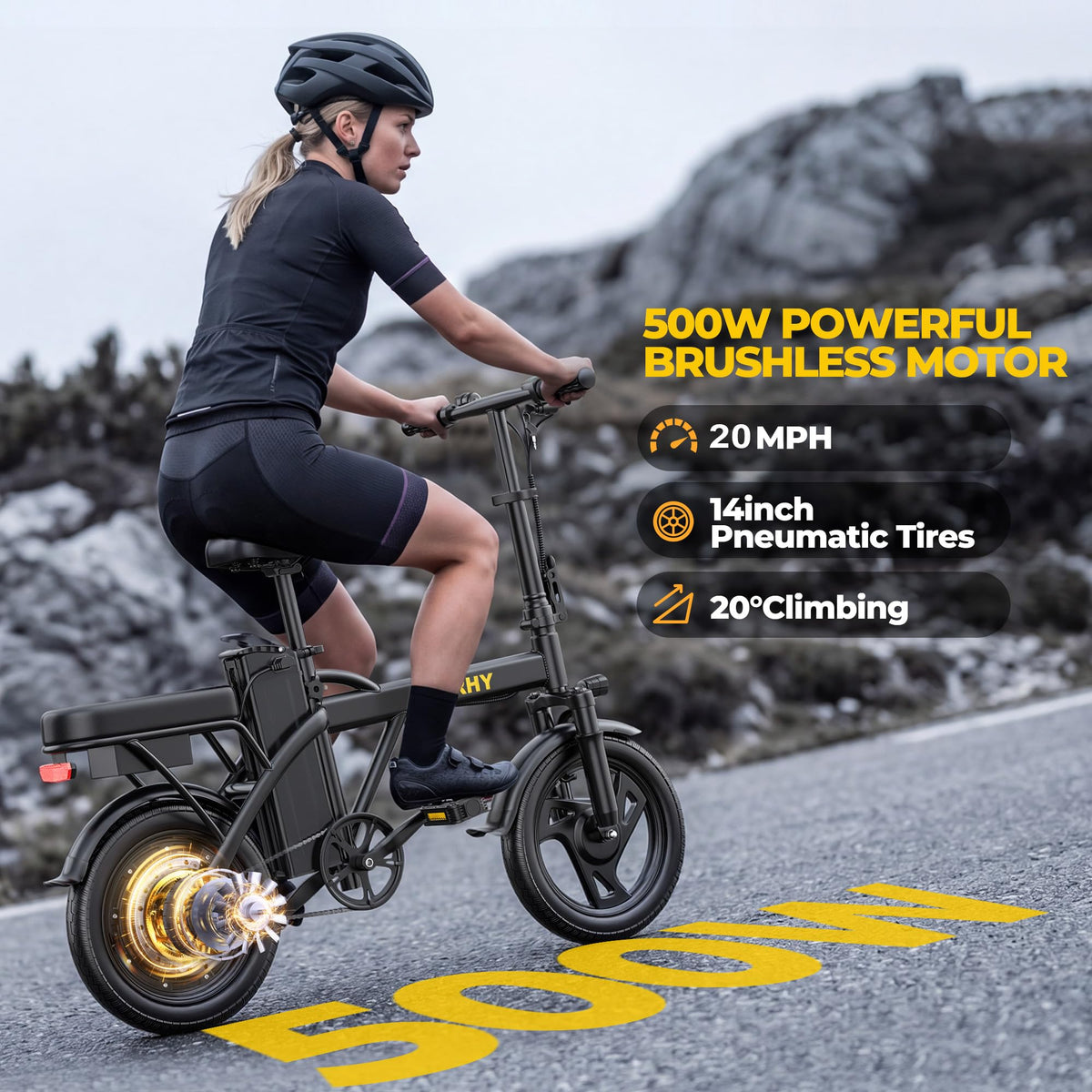 Electric Bike for Adults 750W Peak Motor 20 MPH Folding Ebike 14" H2622