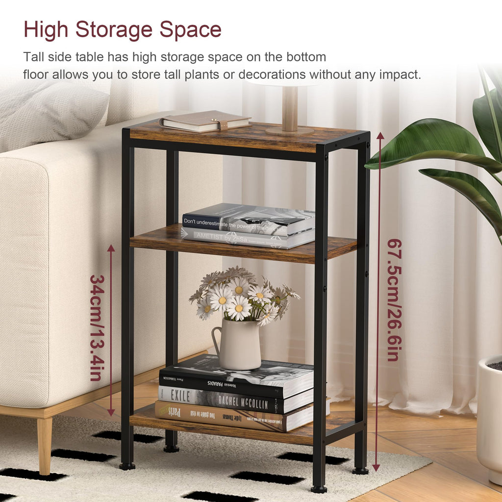 Narrow 3 Tier Slim Side Table Rustic Brown M345