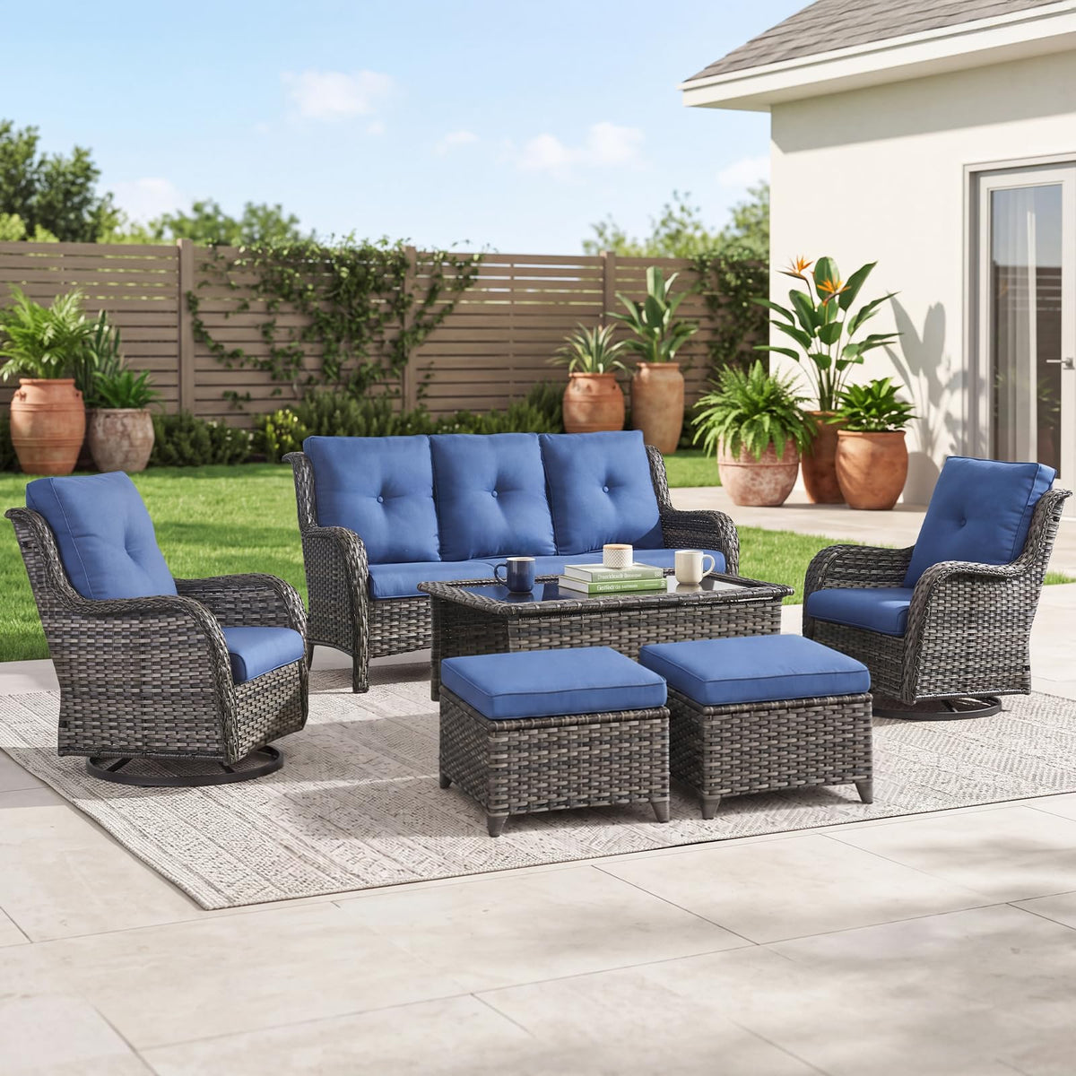 Grey Wicker 6 Piece Patio Furniture Set Q91511